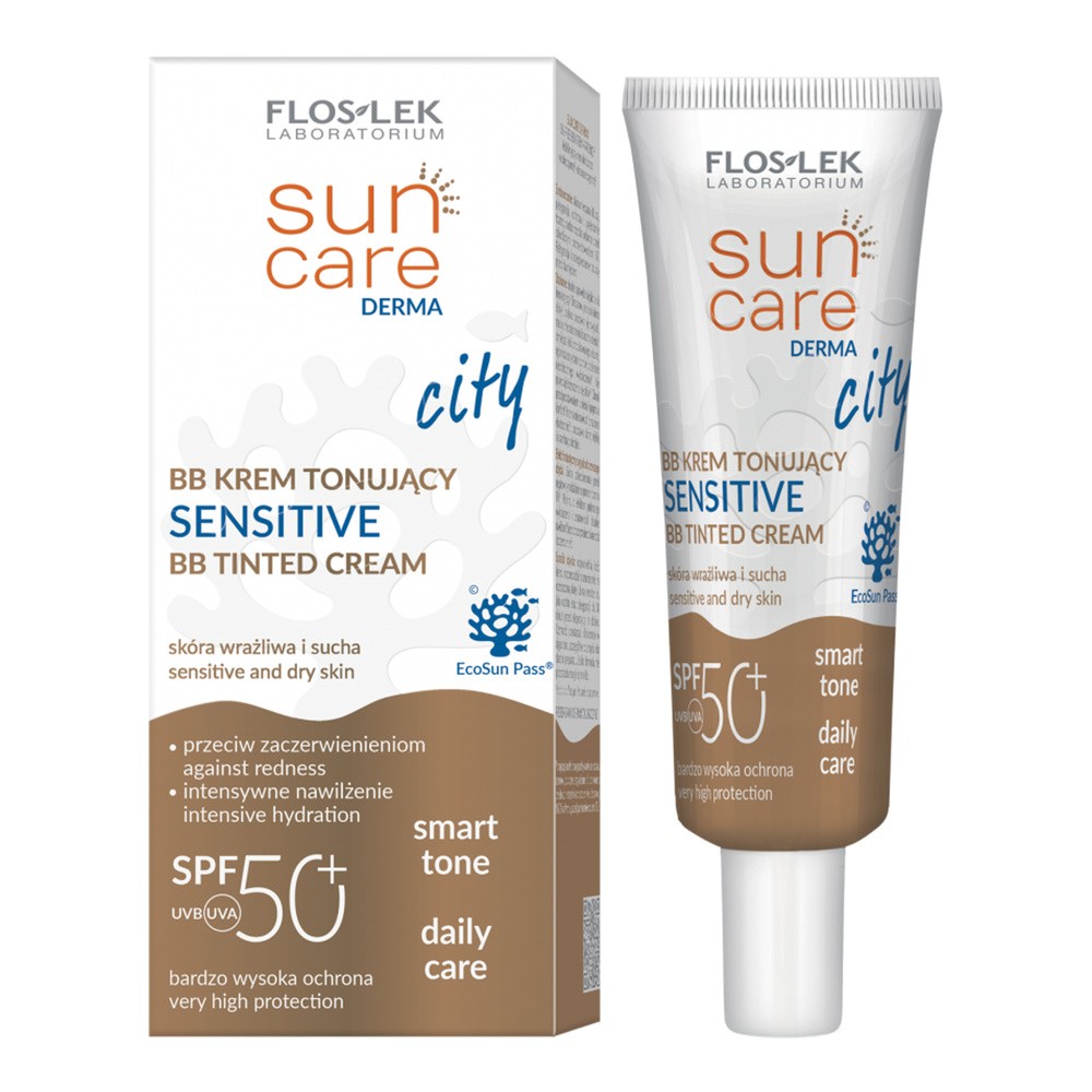 Flos-Lek Laboratorium, Sun Care Derma City, krem tonujący BB Sensitive SPF50+, skóra wrażliwa i sucha, 30ml