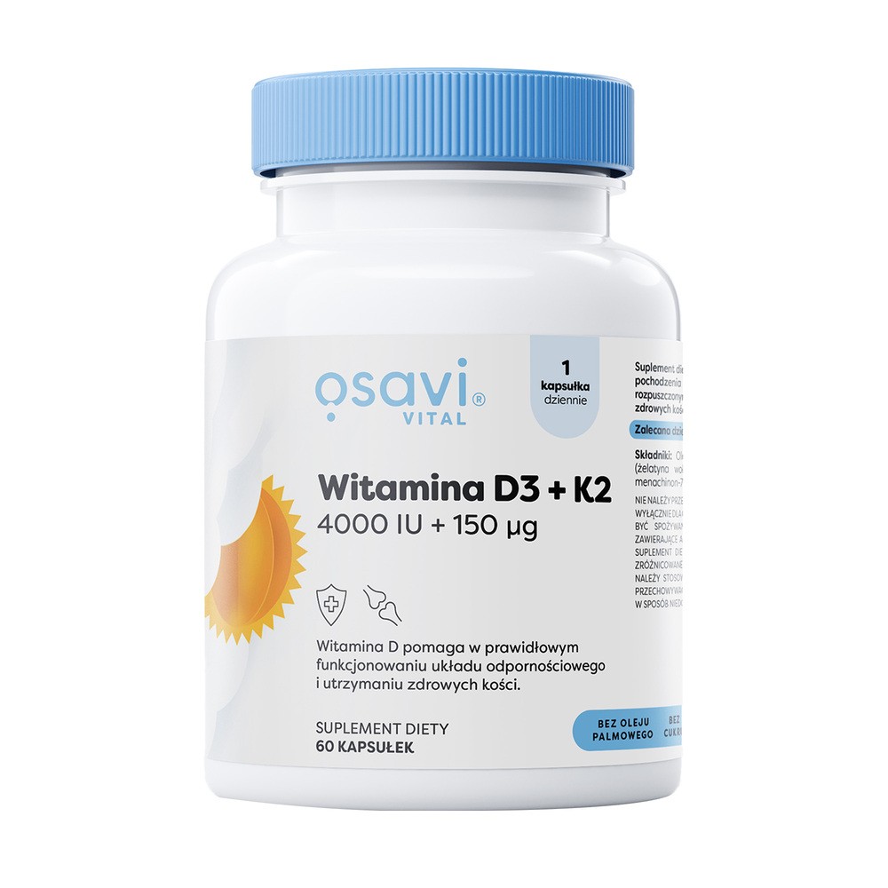 Osavi - Witamina D3 + K2, 4000IU + 150 μg, 60 kapsułek miękkich