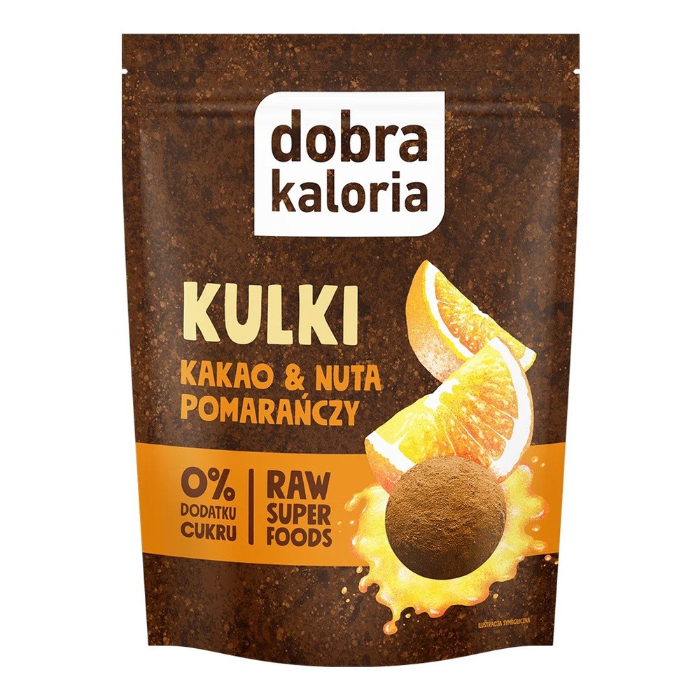 Dobra Kaloria | KUBARA sp. z o.o., ul. Bema 32, 42 Dobra Kaloria | KUBARA sp z o.o. ul Bema 32 42 Ciasteczka-kulki Kakao&Nuta pomarańczy bez cukru 65 g Dobra Kaloria M00-60AA-290B0