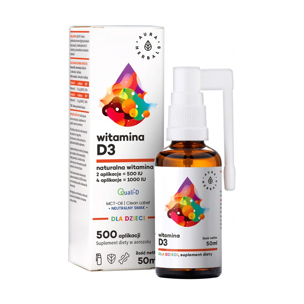 Aura Herbals Witamina D3 dla dzieci, MCT, aerozol 50 ml D3DZ
