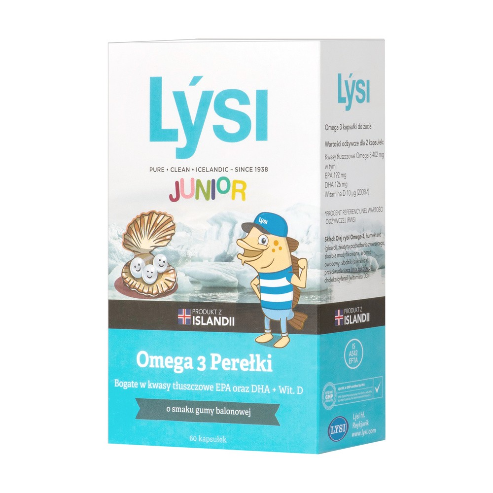 Lysi Junior Omega 3 Perełki guma balonowa, 60 kaps.