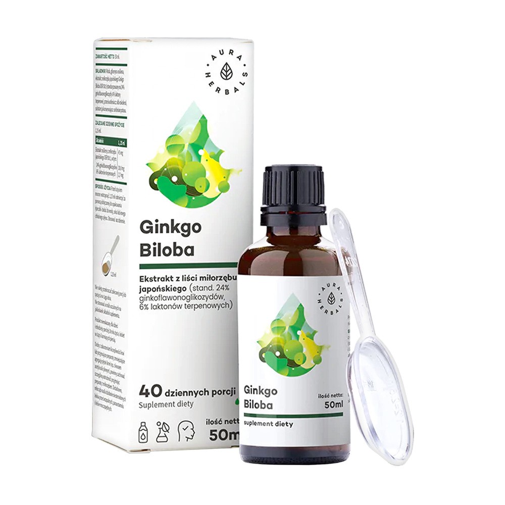 Aura Herbals Aura Herbals Ginkgo Biloba ekstrakt Miłorząb Japoński 50:1 45mg płyn 50 ml 3739641