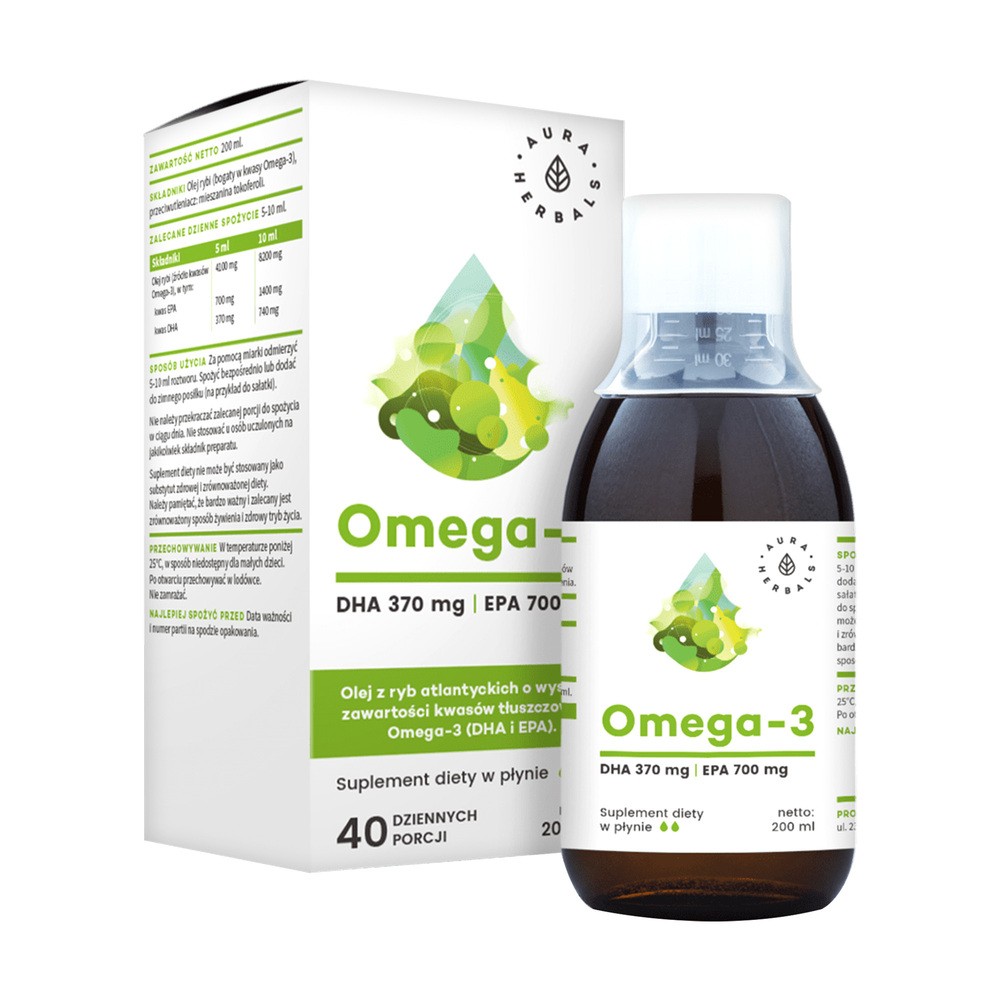 Aura Herbals Omega-3 (370 DHA i 700 EPA) w płynie (200ml) OMEGA3 200