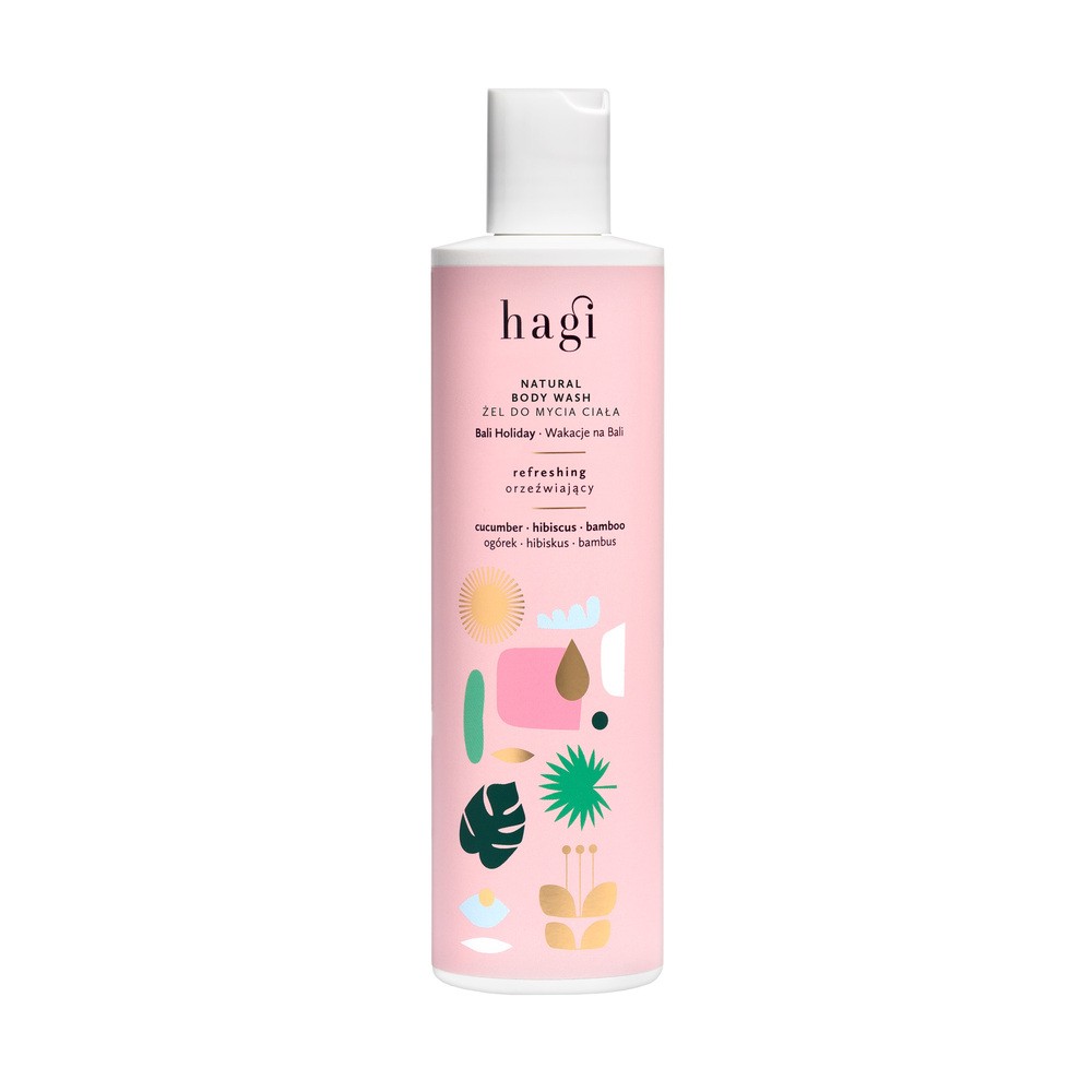 Hagi Hagi Naturalny Żel Do Mycia Wakacje Na Bali Delikatnie oczyszcza ciało, a dodany prebiotyk inulina, odbuduje i wzmocni barierę obronną skóry 300ml