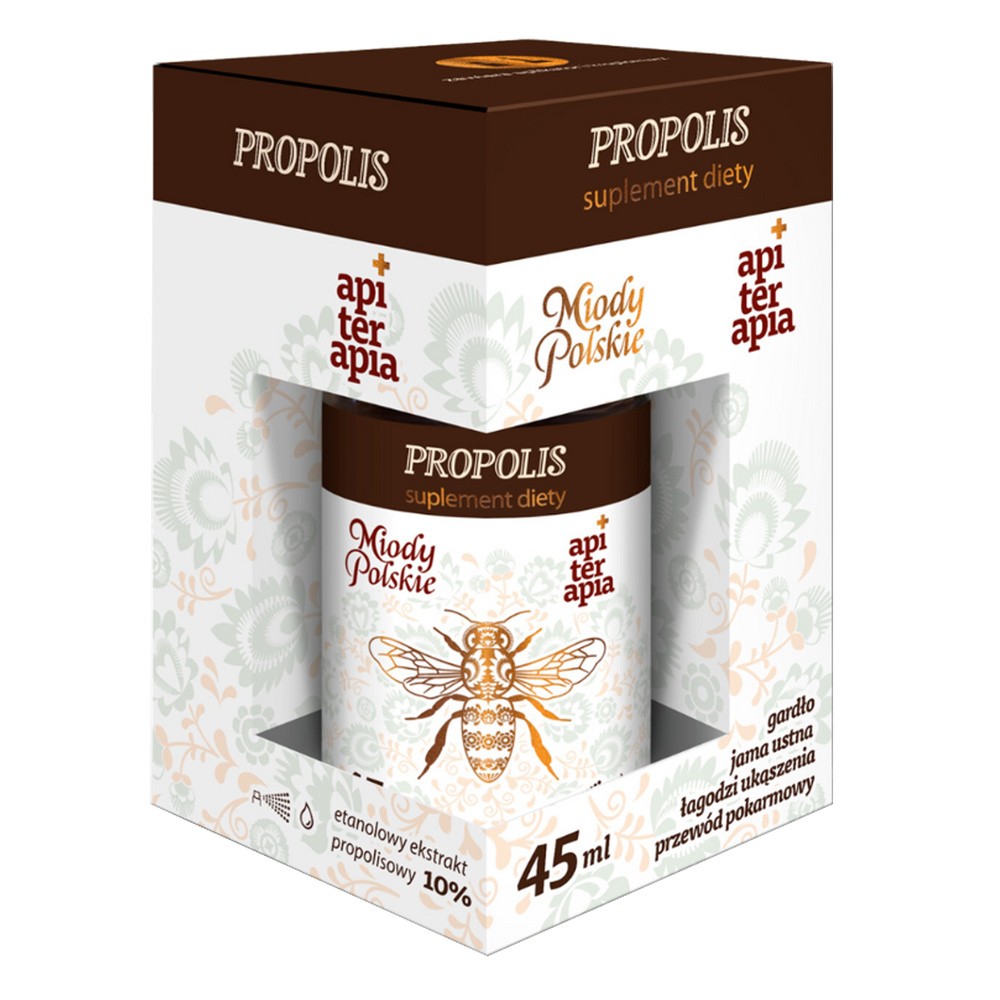 Miody Polskie Propolis, etanolowy ekstrakt propolisu 10%, krople, 45 ml