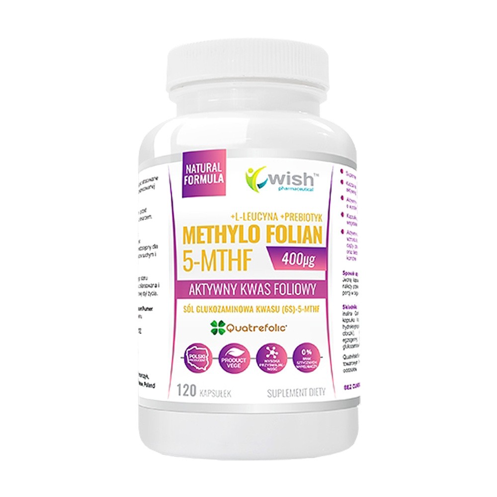 Wish WISH Methylo Folian 5-MTHF 400g aktywny kwas foliowy suplement diety 120 kapsułek