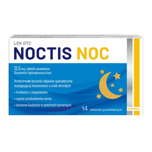 Noctis Noc 12,5mg, Lek stosowany przy problemach z zasypianiem i bezsenności, 14 tabletek