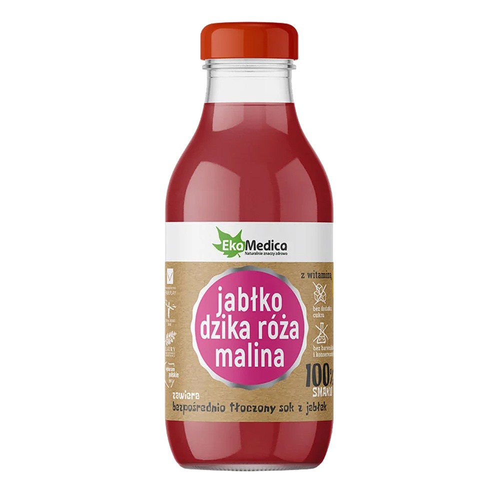 EkaMedica SOK 100% jabłko dzika róża malina 300 ml