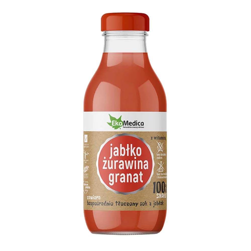 EkaMedica Producent niezdefiniowany SOK 100% jabłko żurawina granat 300ml-suplemet diety