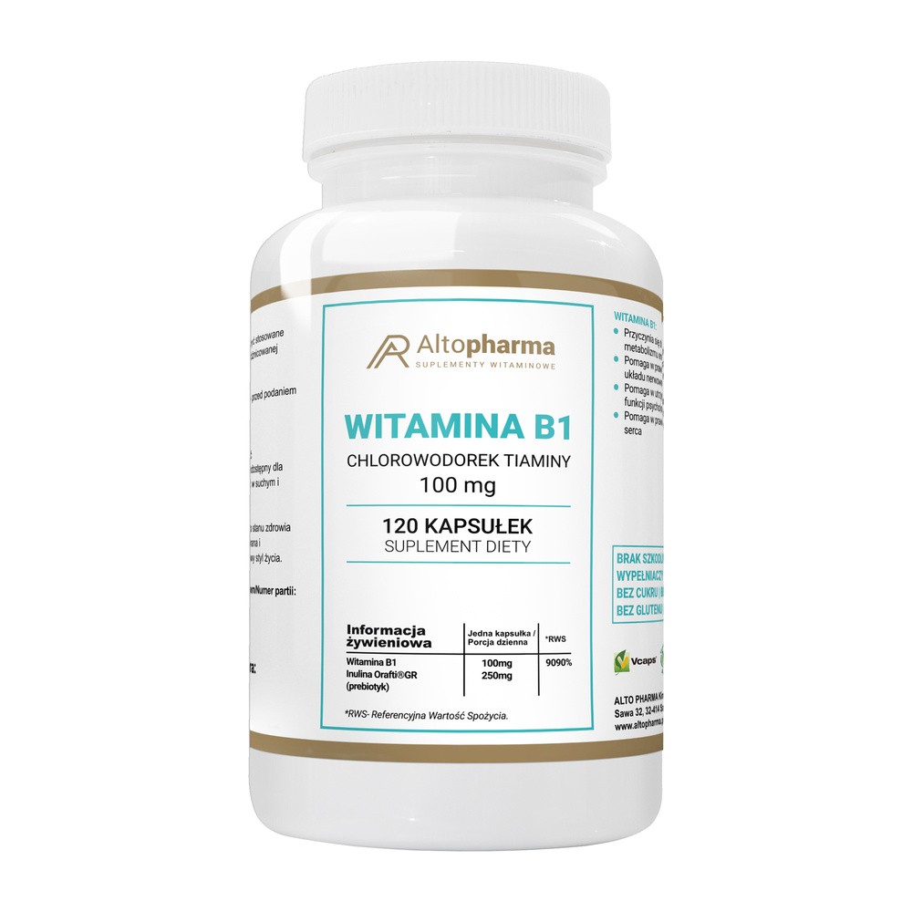 WITAMINA B1 100mg TIAMINA + PREBIOTYK PRODUKT WEGE - Altopharma - 120 kapsułek