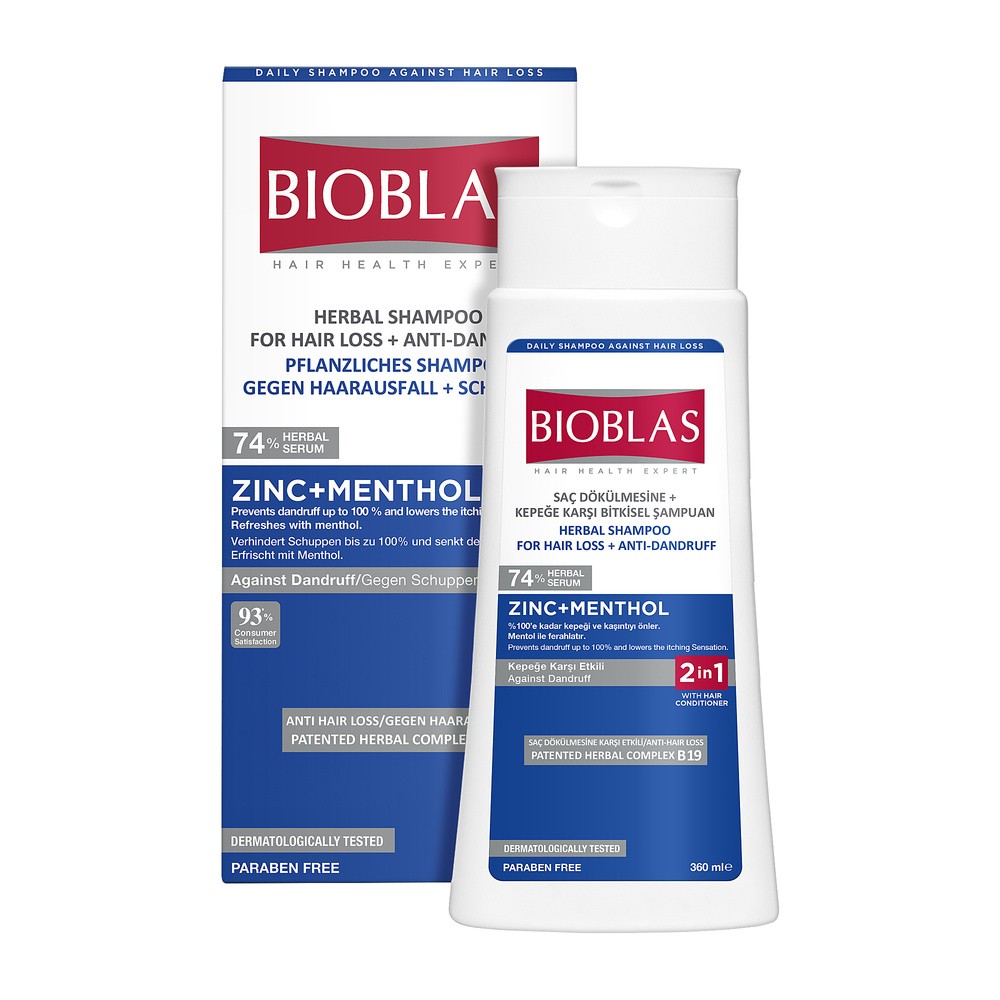 Bioblas Zinc + Menthol szampon ziołowy z odżywką na wypadanie włosów przeciwłupieżowy 360 ml