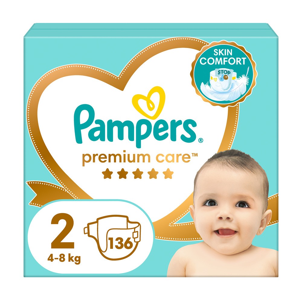 Pampers Premium Care, pieluchy jednorazowe, rozmiar 2, 136 sztuk, 4kg - 8kg