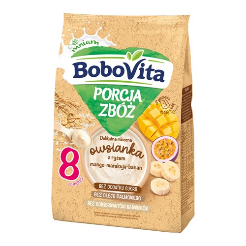 BoboVita Porcja zbóż Delikatna mleczna owsianka z ryżem mango-marakuja-banan, 210g - >>> DARMOWA od 99zł