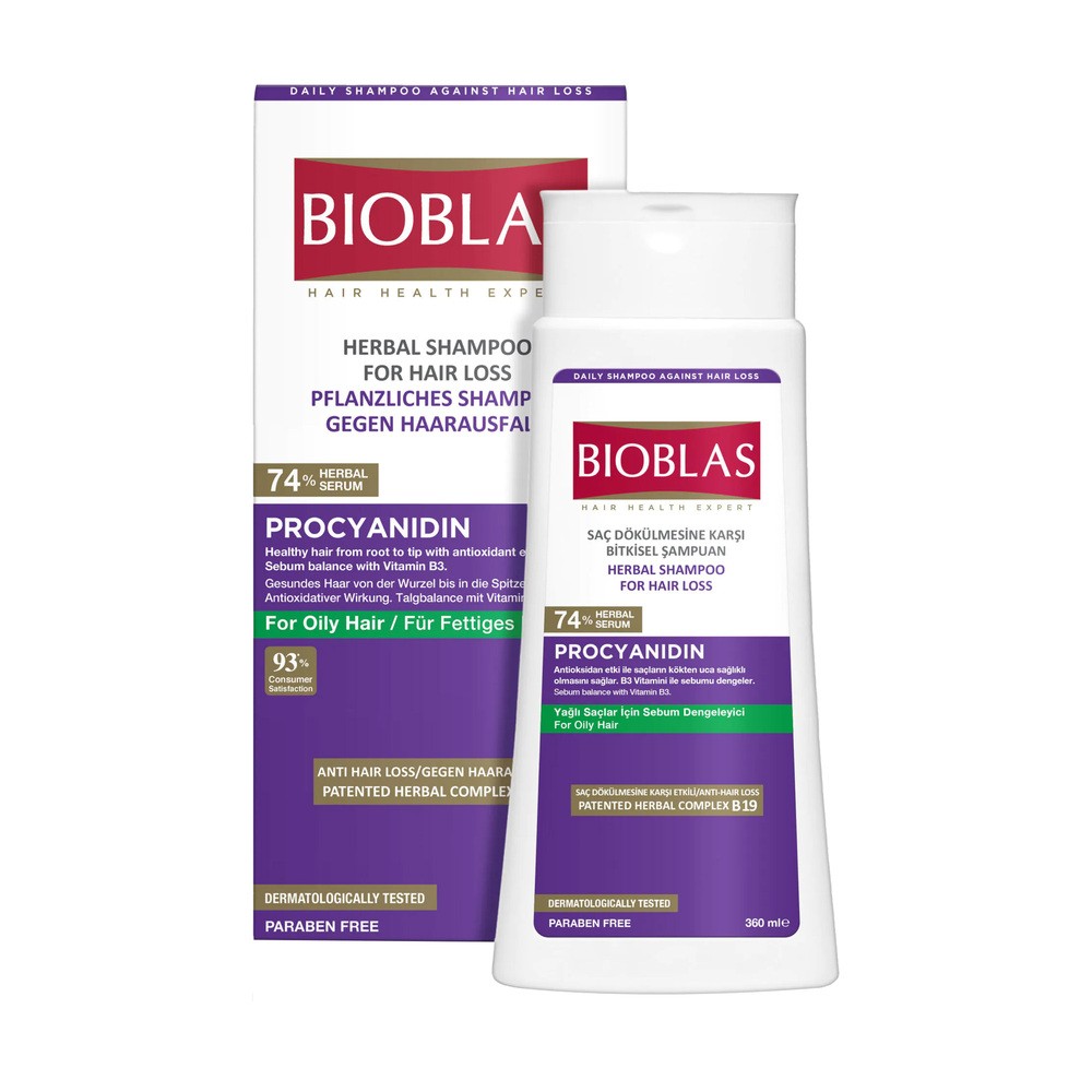 Bioblas Procyjanidyna szampon ziołowy na wypadanie włosów dla włosów przetłuszczających 360 ml