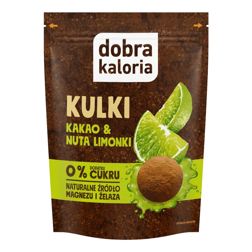 Dobra Kaloria | KUBARA sp. z o.o., ul. Bema 32, 42 Dobra Kaloria | KUBARA sp z o.o. ul Bema 32 42 Ciasteczka-kulki Kakao&Nuta limonki bez cukru 65 g Dobra Kaloria M00-F08C-34103