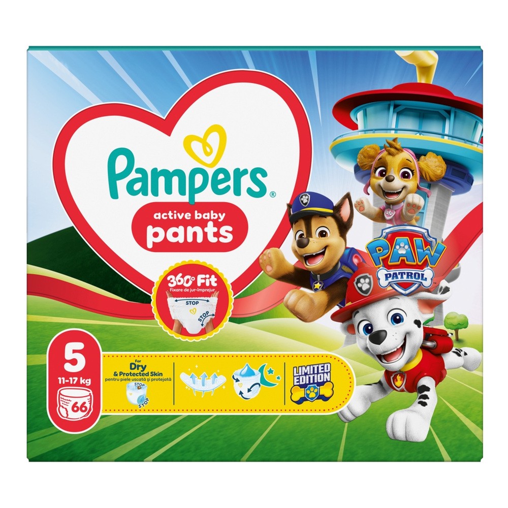 Pampers Pants Limited Edition Paw Patrol Pieluchomajtki rozmiar 5, 12-17 kg 66 szt.