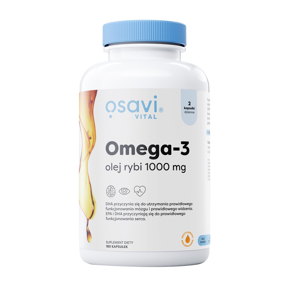 Osavi - Omega-3 Olej Rybi, 1000mg, Naturalny Smak, 180 kapsułek miękkich
