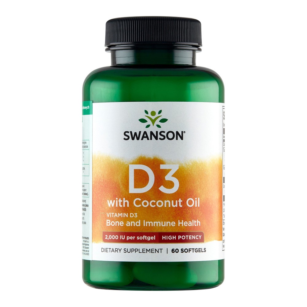 SWANSON Witamina D3 2000 IU z olejem kokosowym 60 kaps