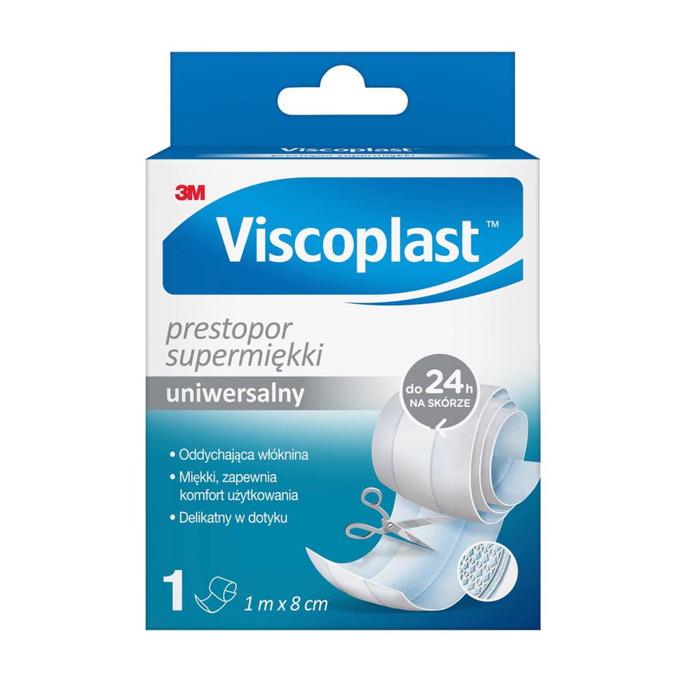 Viscoplast Prestopor, supermiękki plaster do cięcia z opatrunkiem, 1 m x 8 cm, 1 sztuka