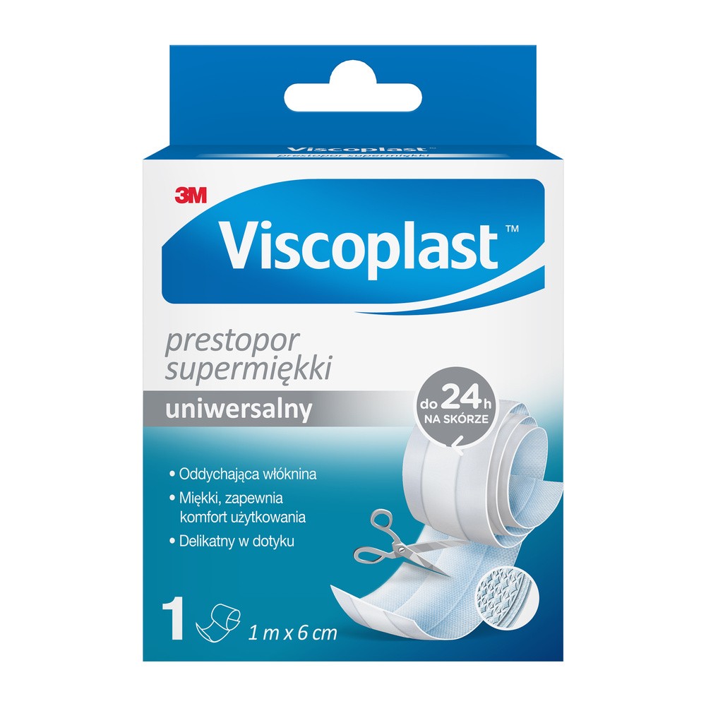 Plaster Viscoplast, Super Miękki, uniewersalny, biały, do cięcia, 1m x 6cm, 1 sztuka