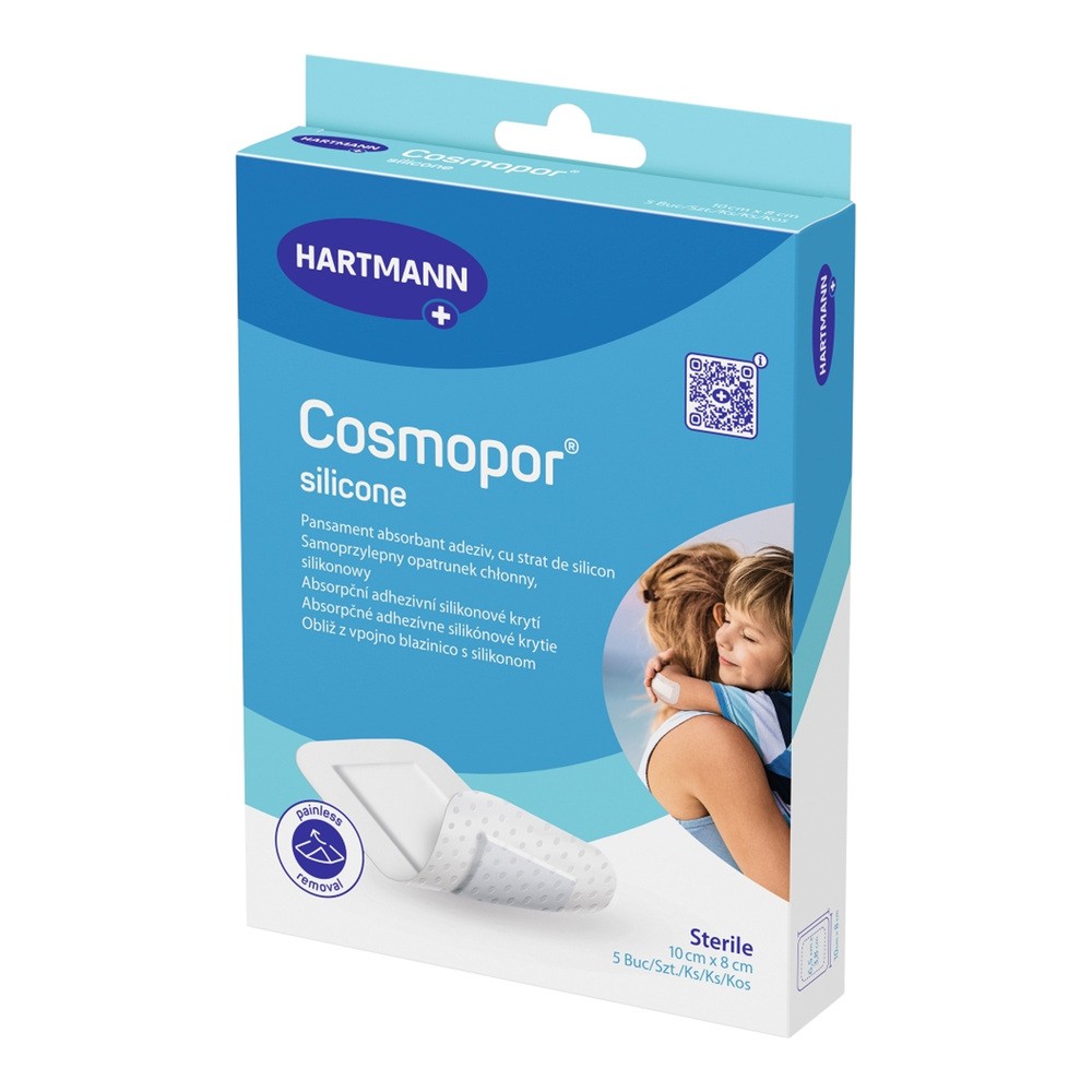 Hartmann Cosmopor silicone samoprzylepny opatrunek chłonny 10 cm x 8 cm 5 sztuk