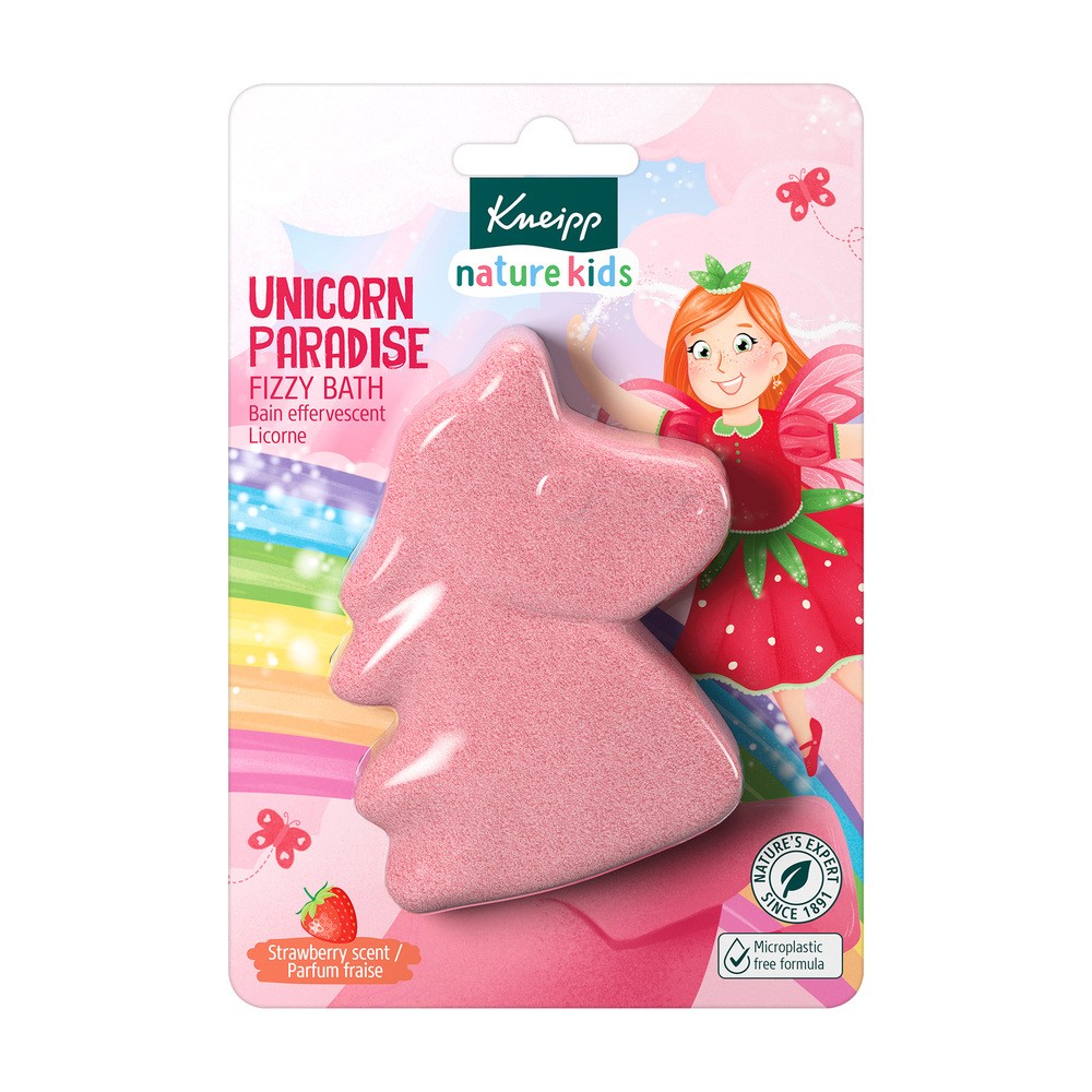KNEIPP nature kids Musująca figurka do kąpieli Kraina Jednorożców Truskawka, 95g