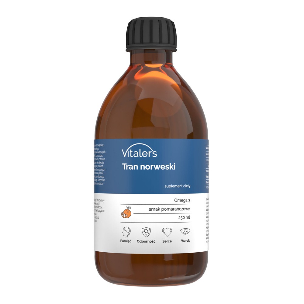 Vitaler's, Tran norweski Omega-3 1200 mg, Pomarańczowy, 250 ml
