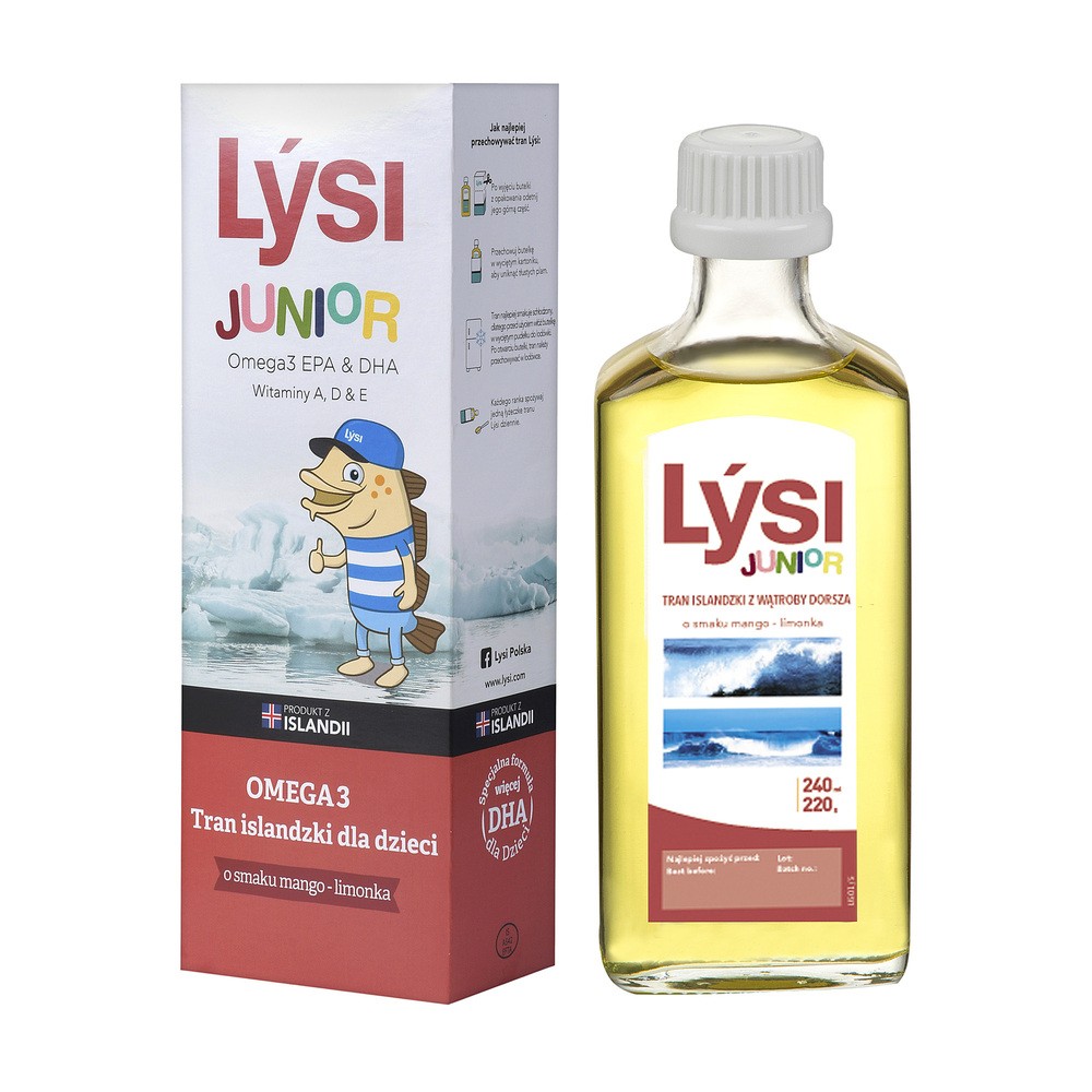 LYSI Tran islandzki dla dzieci mango-limonka, 240ml