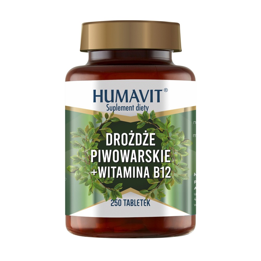 HUMAVIT Drożdże piwowarskie + witamina B12, 250tabl.