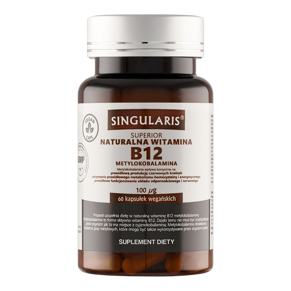 SINGULARIS Superior Naturalna witamina B12 metylokobalamina 100 μg, 60kaps. >>  od 49zł  