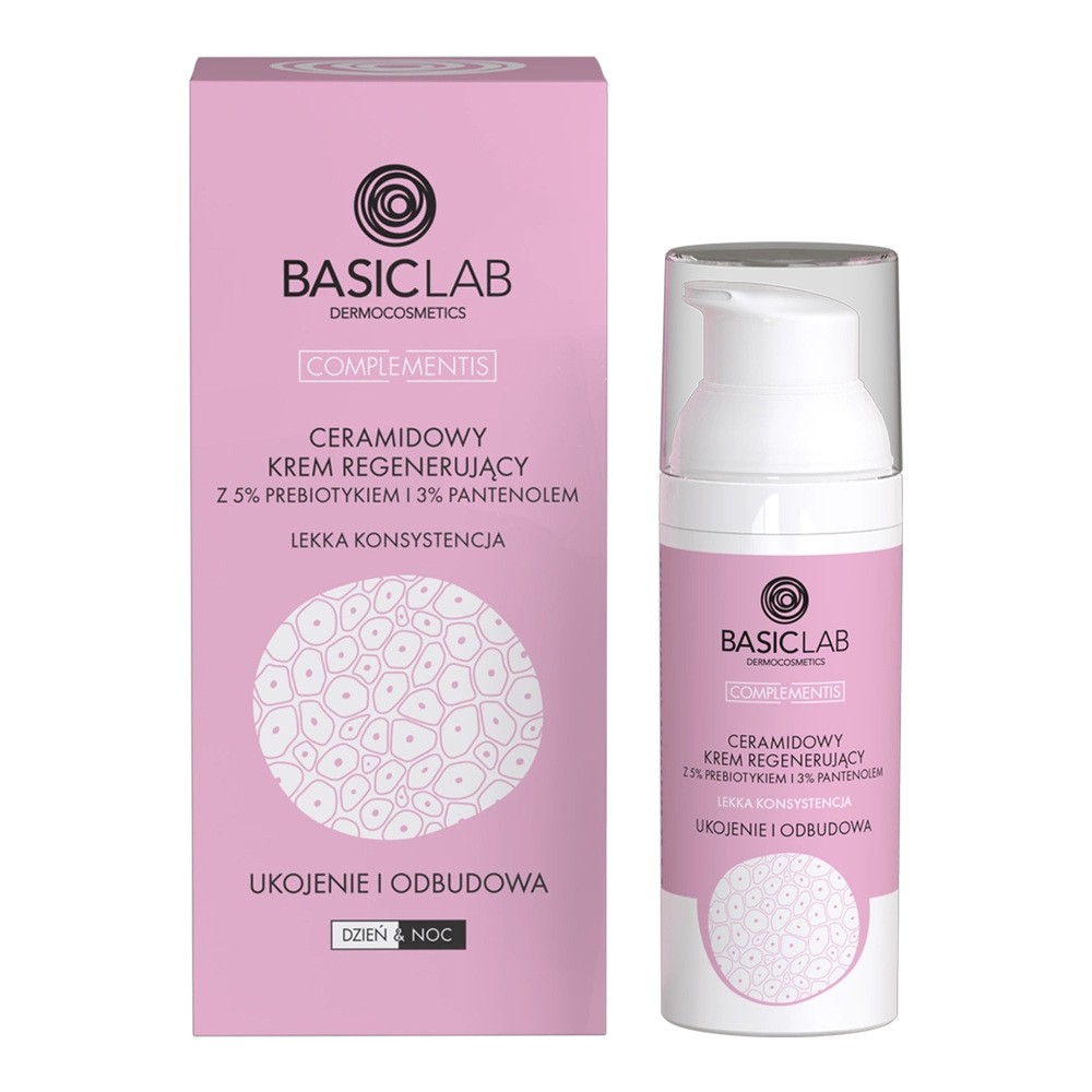 Basiclab BASICLAB - COMPLEMENTIS - Ceramide Regenerating Cream - Ceramidowy krem regenerujący z 5% betainą i 3% mocznikiem - Odżywienie i odbudowa - Dzień & Noc - 50 ml