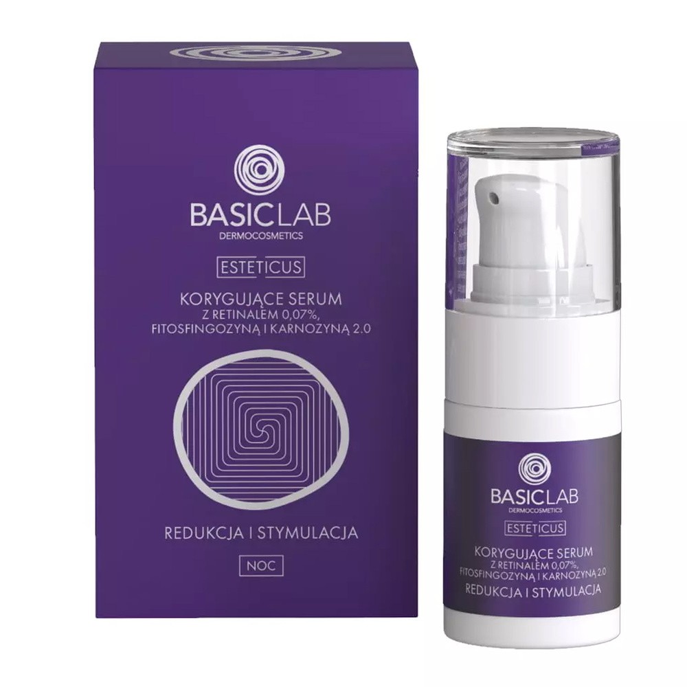 BasicLab BasicLab Redukcja i Stymulacja Korygujące serum z retinalem 0,07%, fitosfingozyną i karnozyną 15 ml