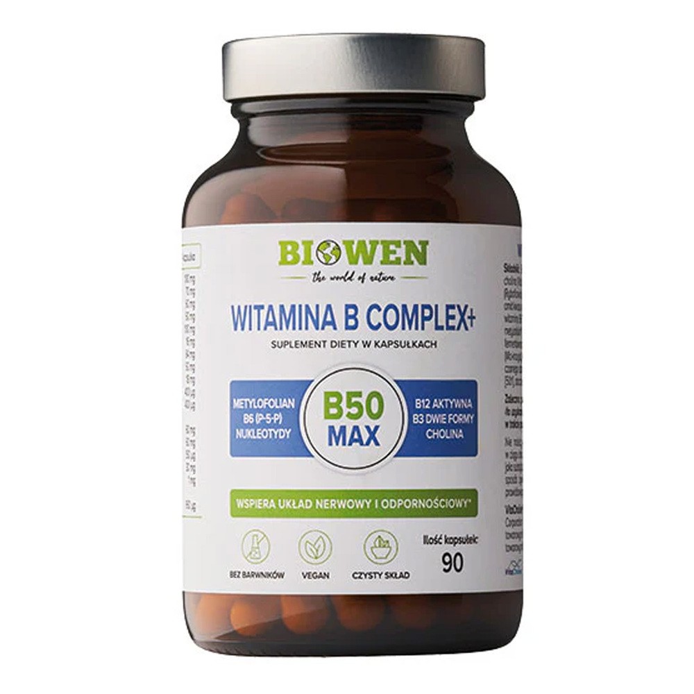 Biowen, Suplement diety, Witamina B Complex B1 B2 B3 B5 B6 B9 B12 piperyna, 90 kaps.