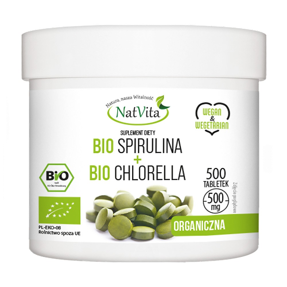 NatVita, Bio Spirulina+Bio Chlorella 500mg, 500 tabl.