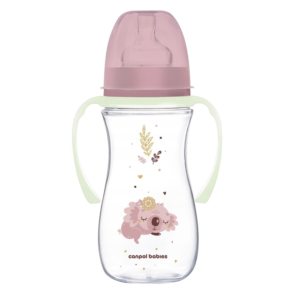 CANPOL BABIES BUTELKA SZEROKA EXOTIC 300ml ZE ŚWIECĄCYMI UCHWYTAMI 12m+