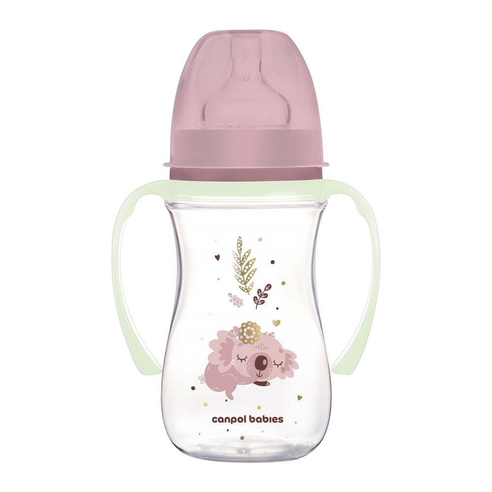 CANPOL BABIES BUTELKA SZEROKA ZE ŚWIECĄCYMI UCHWYTAMI KOALA 240ml 3m+