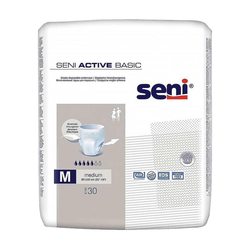 Seni Active Basic, elastyczne majtki chłonne, Medium, 80-110 cm, 30 sztuk