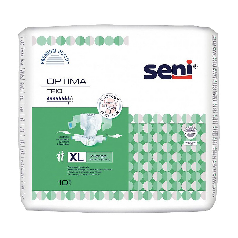 Seni Pieluchomajtki Optima Trio z regulowanym pasem biodrowym XL 10szt