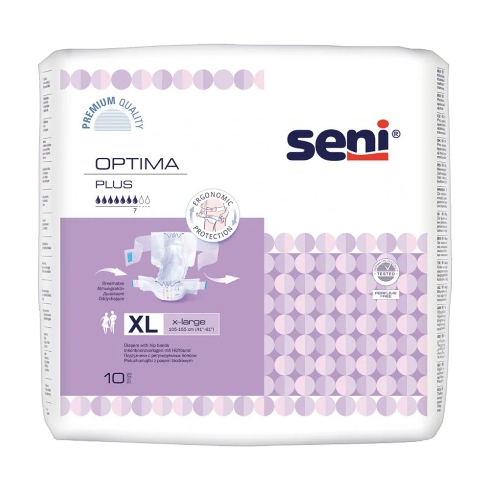 Seni Pieluchomajtki Optima Plus z regulowanym pasem biodrowym XL 10szt