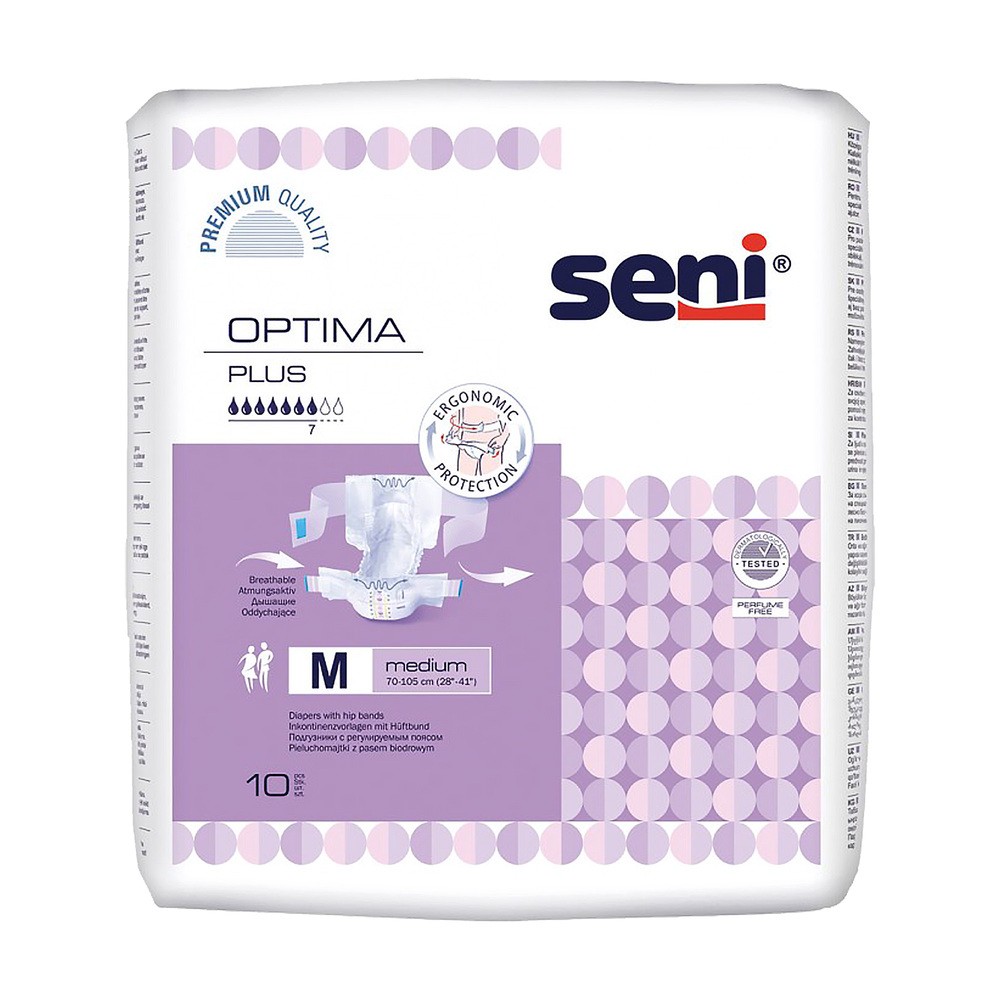 Seni Pieluchomajtki Optima Plus z regulowanym pasem biodrowym M 10szt.