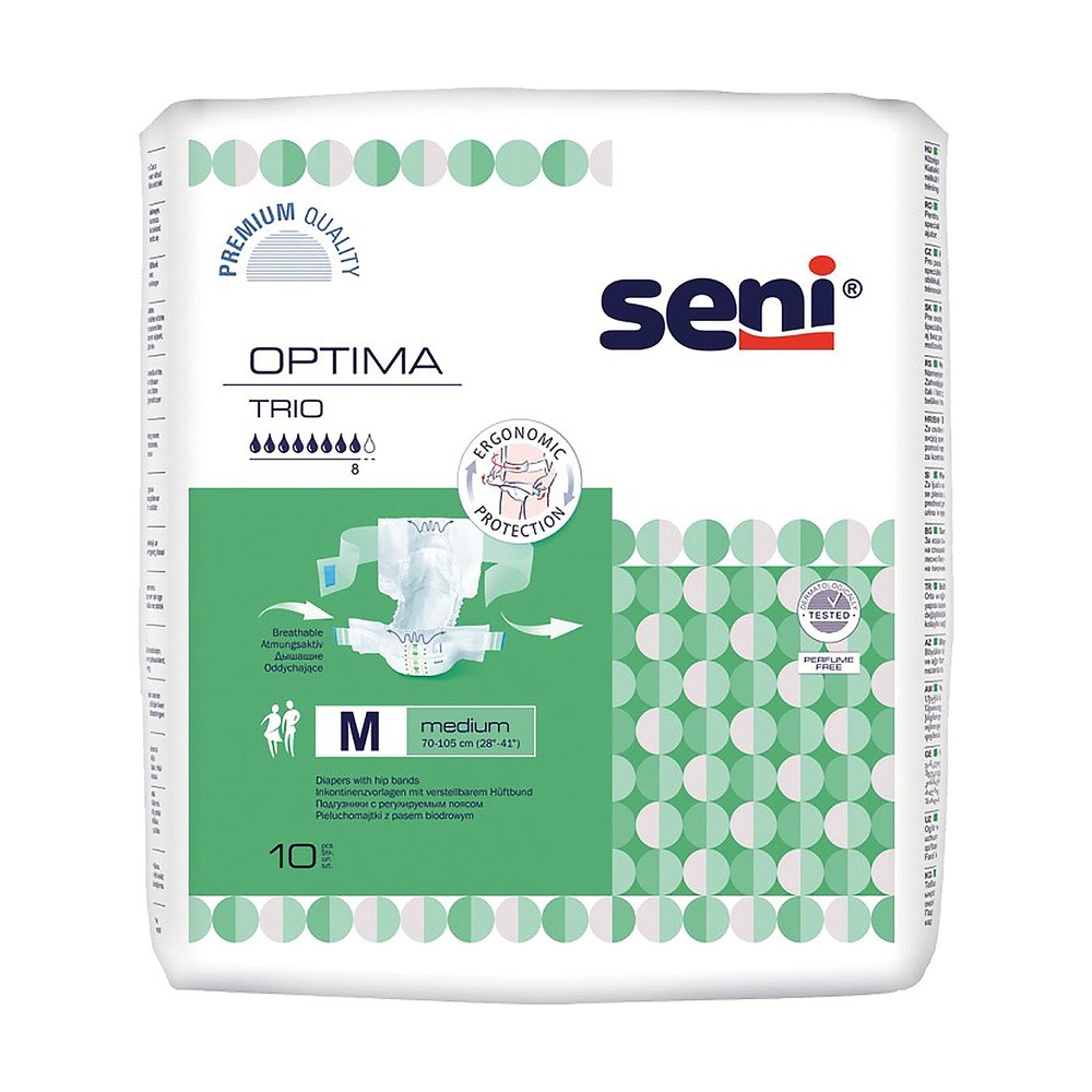 Seni Pieluchomajtki Optima Trio z regulowanym pasem biodrowym M 10szt.