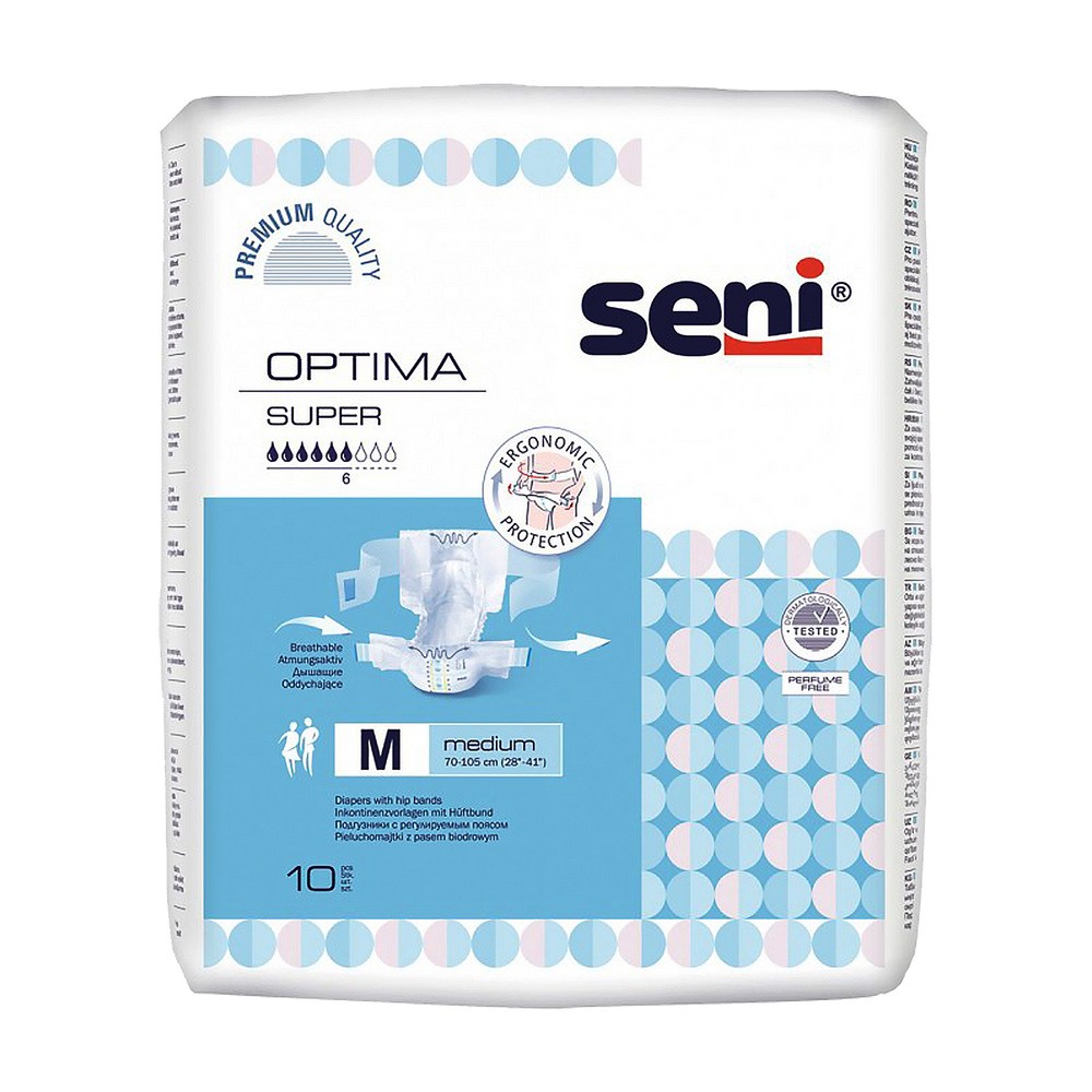 Seni Pieluchomajtki Optima z regulowanym pasem biodrowym M 10szt.