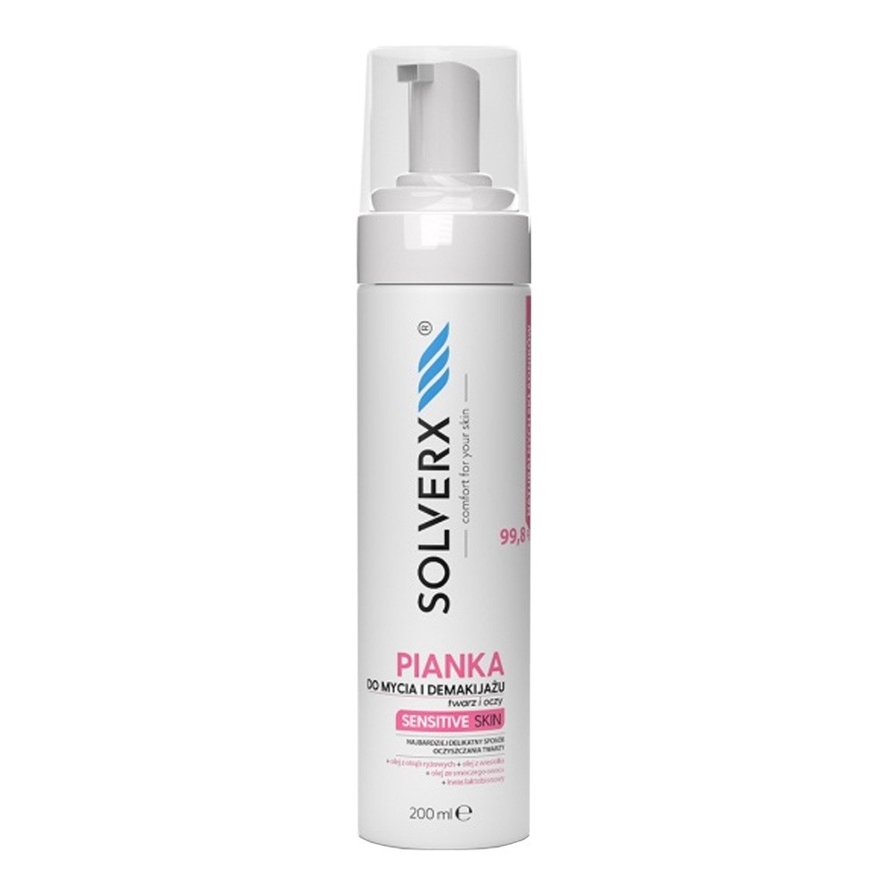 SOLVERX SOLVERX Sensitive Skin Pianka do mycia i demakijażu twarzy i oczu do cery wrażliwej 200ml