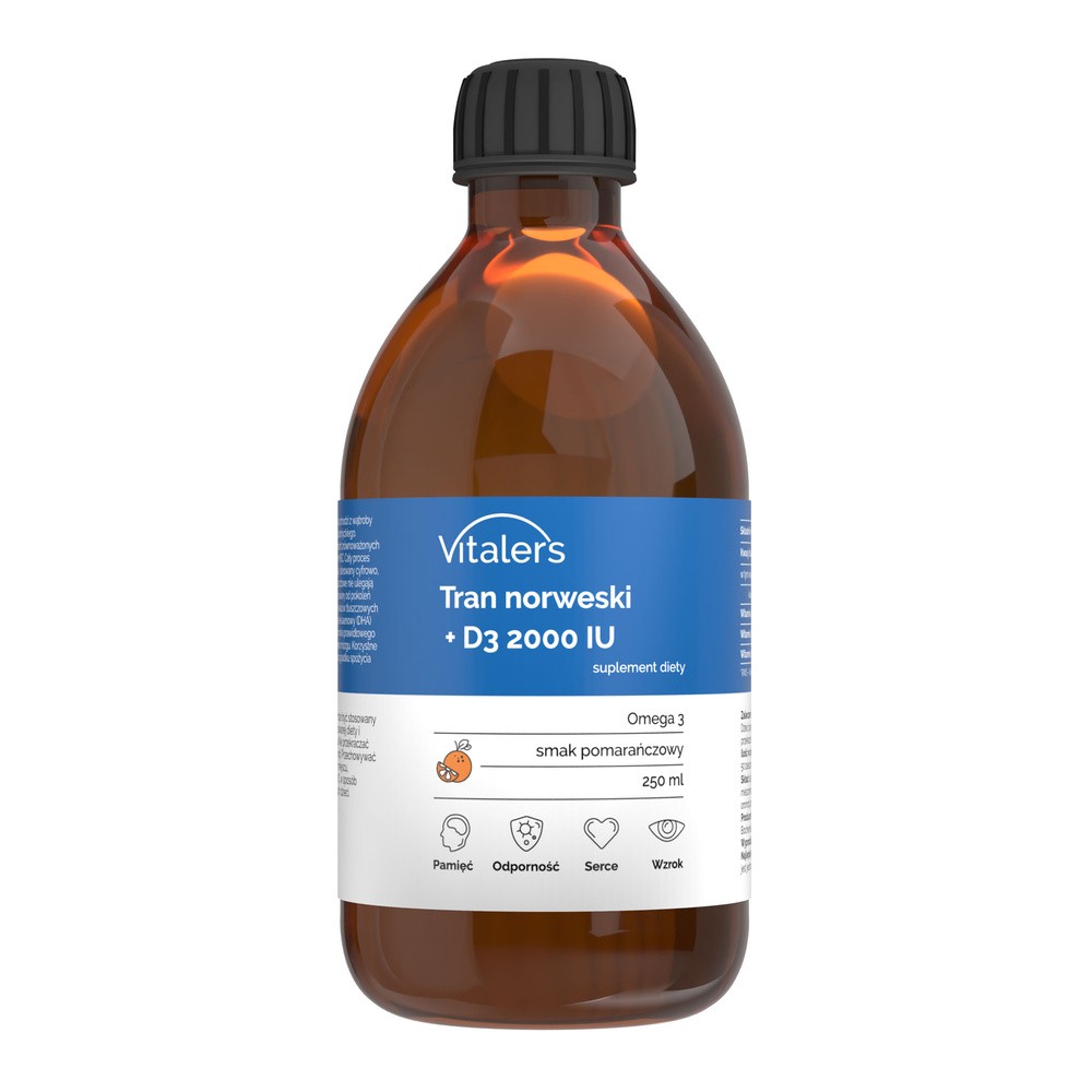 Vitaler's, Tran Norweski Omega-3 1200 Mg + D3 2000 Iu, Smak Pomarańczowy, 250 Ml