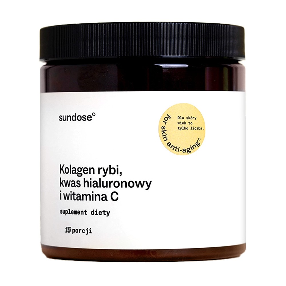 Sundose For Skin Anti-Aging, kolagen rybi, kwas hialuronowy i witamina C, smak pomarańczowy, 154 g
