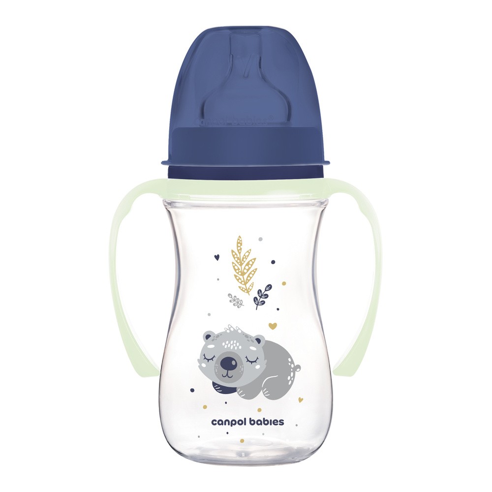 CANPOL BABIES BUTELKA SZEROKA ZE ŚWIECĄCYMI UCHWYTAMI KOALA 240ml 3m+