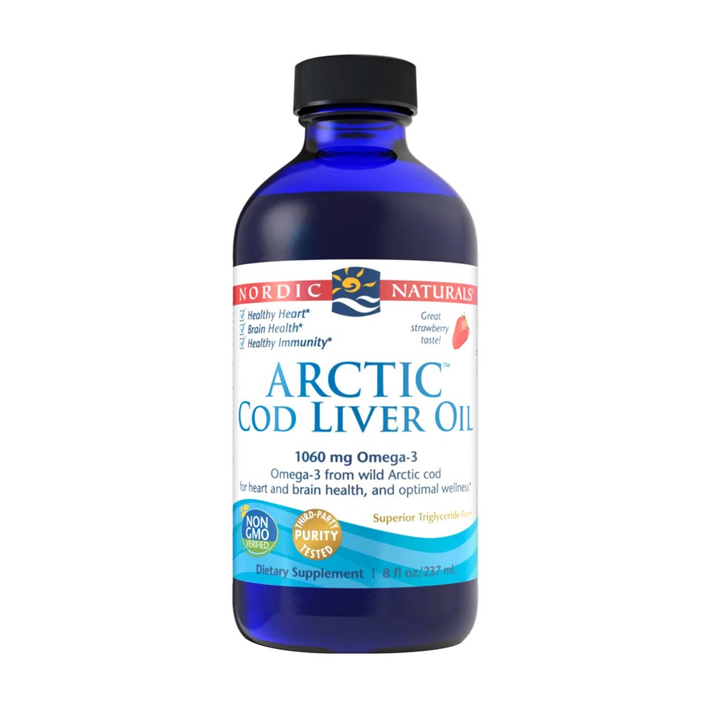 Nordic Naturals - Arctic Cod Liver, Tran z Dorsza, 1060mg, Truskawka, Płyn, 237 ml