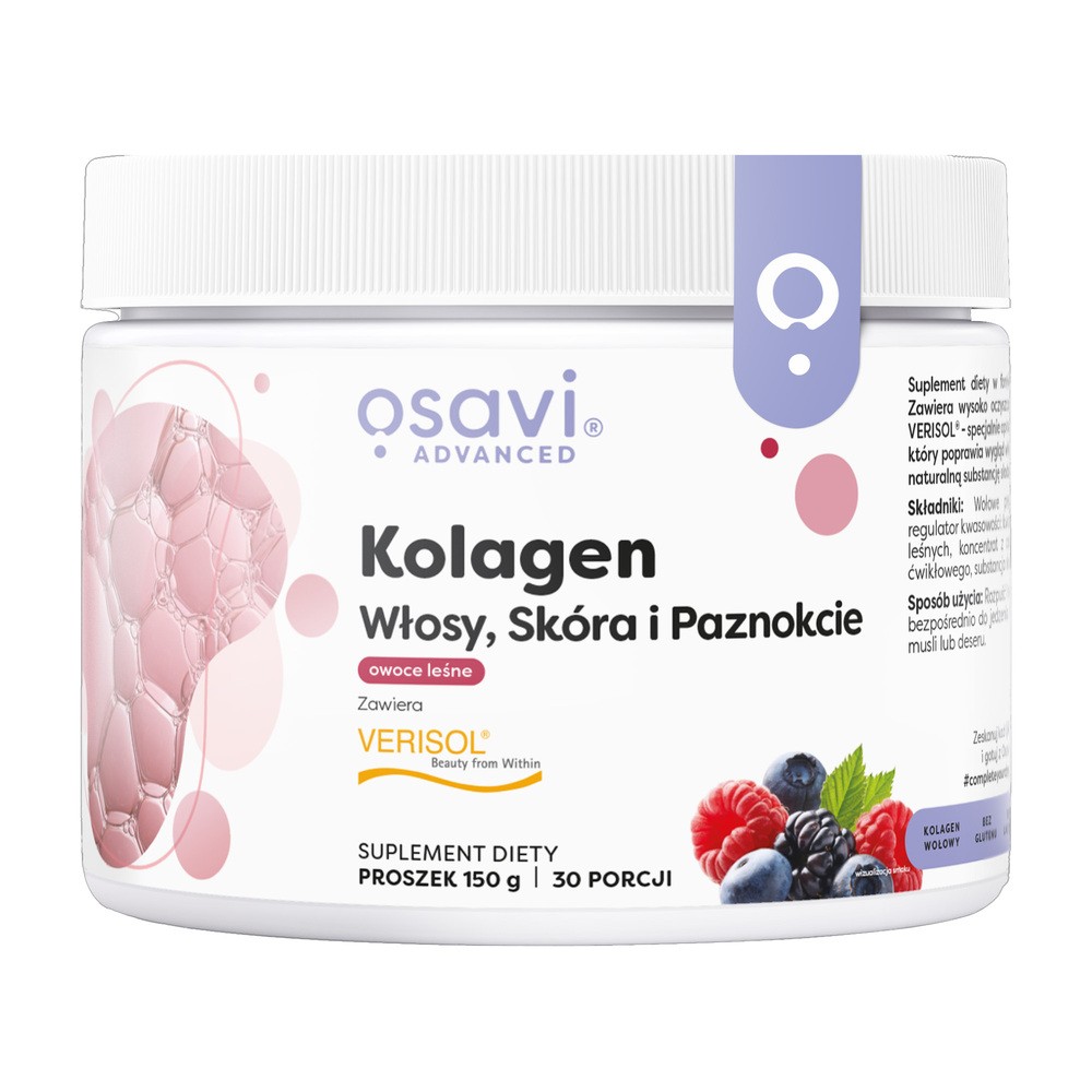Osavi Advanced Kolagen Włosy Skóra i Paznokcie, proszek, smak owoców leśnych, 150 g