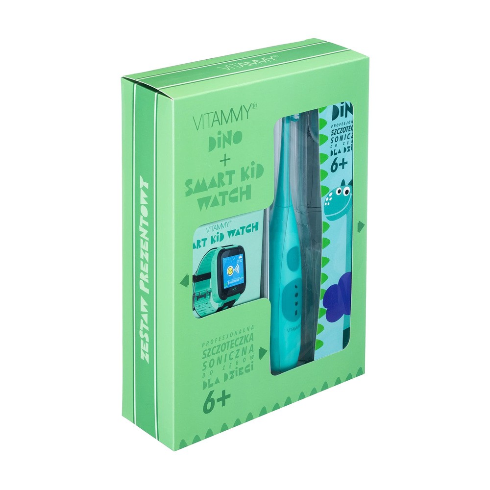 VITAMMY VITAMMY DINO różowa + zegarek VITAMMY SMART KID WATCH różowy Zestaw prezentowy szczoteczka soniczna do zębów dla dzieci i zegarek gps TOW018749