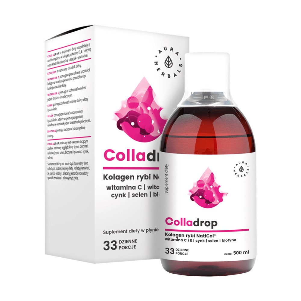 Aura Herbals Colladrop - kolagen rybi w płynie + wit. C (500ml) COLLADROP500